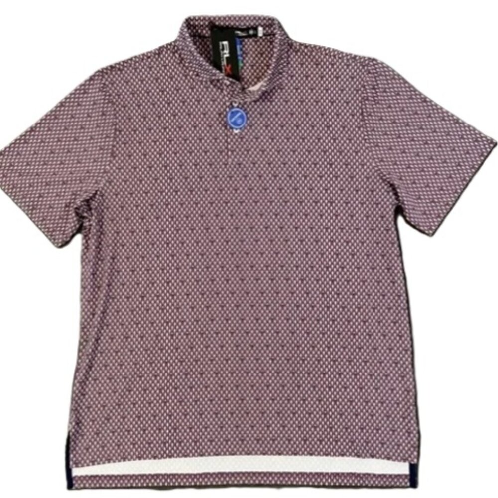 NWT RLX Ralph Lauren Patterned Polo Shirt - Purple and White Size M.